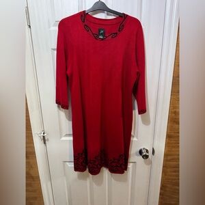 Red Embroidered Long Sleeve Dress by H& (Unknown)